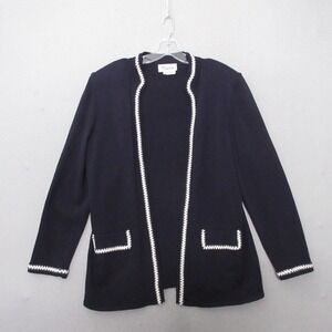 Toula Sweater Cardigan 14 Navy Blue Knit Vintage Wool Open Front Made in USA‎